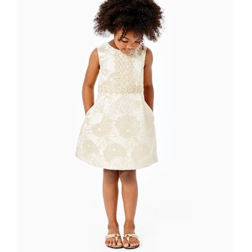 Lilly Pulitzer Girls Mini Clare Dress NWT Gold Metallic, size 3